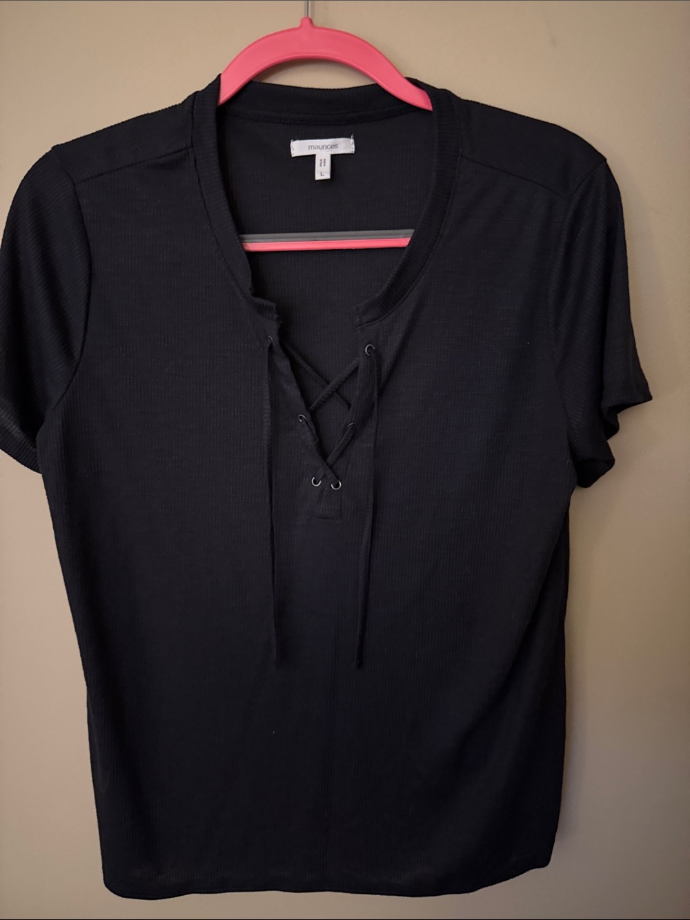 Maurices Black Lace-Up Short Sleeve Tee
